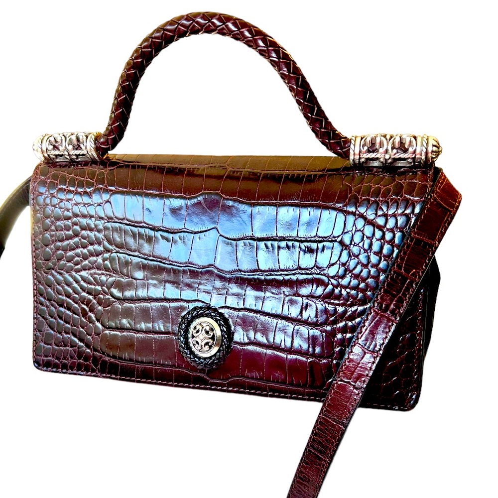 Brighton Richmond Crossbody Wallet Purse Organizer Faux Croc Leather Dark Brown